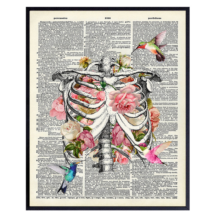 Floral Medical Wall Decor - Boho, Bohemian Vintage Hummingbird Wall Art for Bedroom, Living Room, Doctor Office - Shabby Chic Gift for Women, Nurse, RN, CNA - 8x10 UNFRAMED Goth Gothic Poster