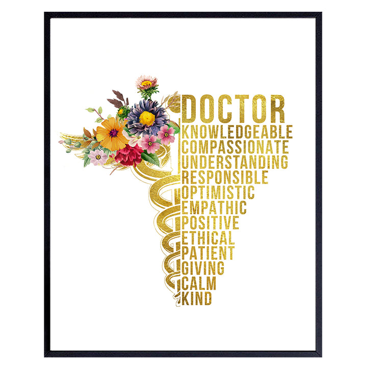 Doctor Office Decor, Decoration - Appreciation Graduation Gift for ER Doctor, Physician, MD, Medical Dr, Med Student - Caduceus Symbol Wall Art for Living Room - 8x10 Inspirational Saying - Unframed