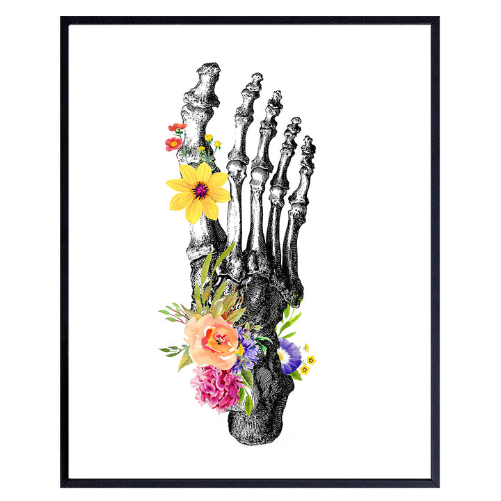 Human Foot Anatomy Medical Wall Art for Doctor Office, Podiatrist, Orthopedic Medical Clinic, Podiatry Dr - Gothic Decor - Boho Floral Vintage Shabby Chic Skeleton - Gift for Women, Nurse, RN, CNA