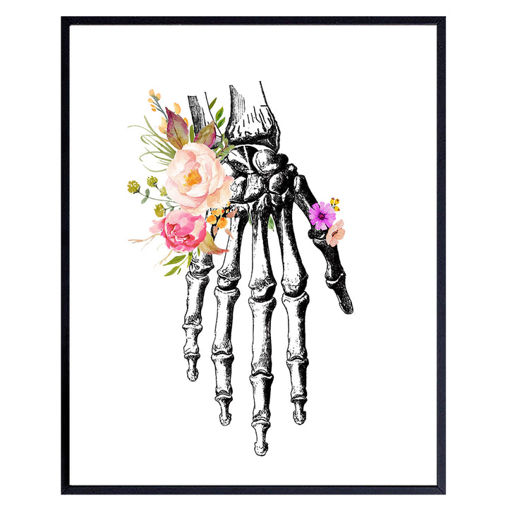 Original Flower Hand Skeleton Wall Art Print - Unique Steampunk Anatomy - Gothic Home Decor for Dr Office - Gift for Doctor, Physician, Nurse, PA - 8x10 Unframed Photos - Orthopedic Bones Poster