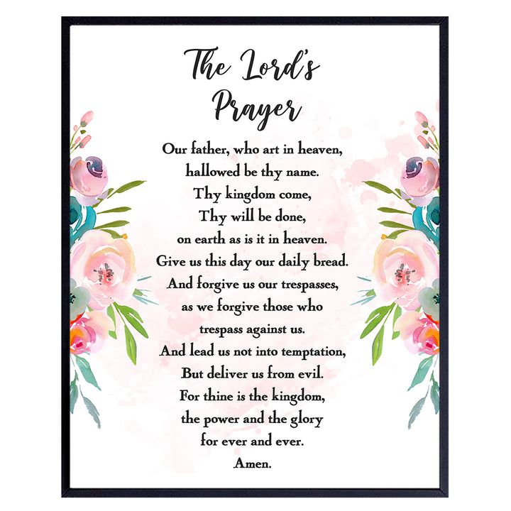 The Lords Prayer Wall Decor - Scripture, Religious Bible Verse Wall Art - Inspirational Room Decoration - Christian Catholic Gift for Women, Pastor, Ordained Minister, God or Jesus Loving Kids, Girls