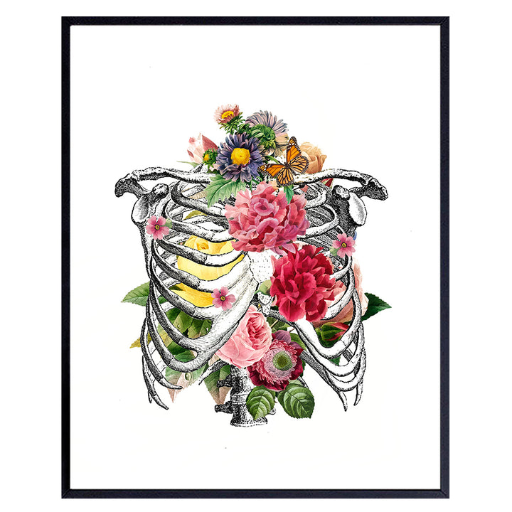 Vintage Anatomy Art Print - 8x10 Shabby Chic Floral Ribcage Poster - Home Decoration, Wall or Room Decor for Medical Clinic or Doctor Office - Unique Gift for Nurse, Physician, Dr, PA, Med Student