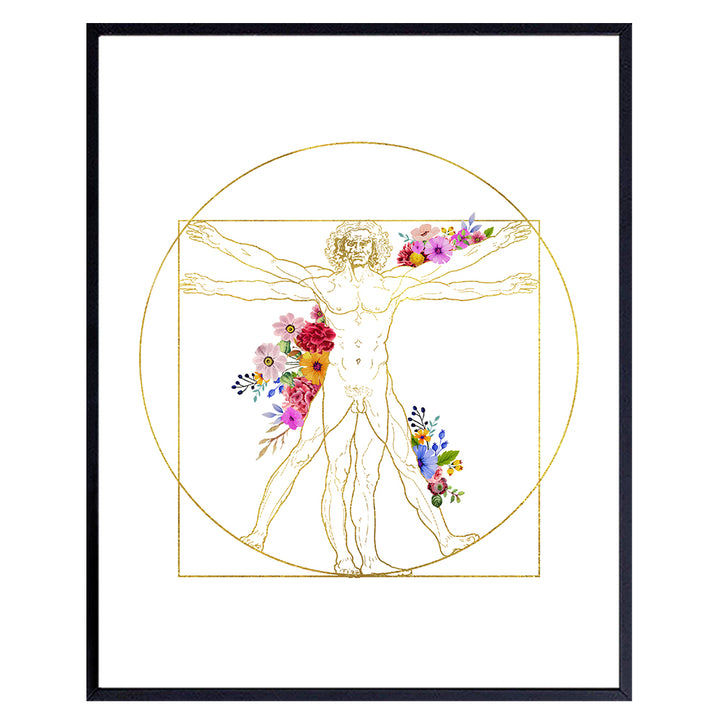 Leonardo DaVinci Medical Vitruvian Man Wall Art Decor - Appreciation or Graduation Gift for Nurse, Doctor, Physician Assistant- Room Decoration for Doctor Office, Living Room, Bedroom - 8x10 Poster