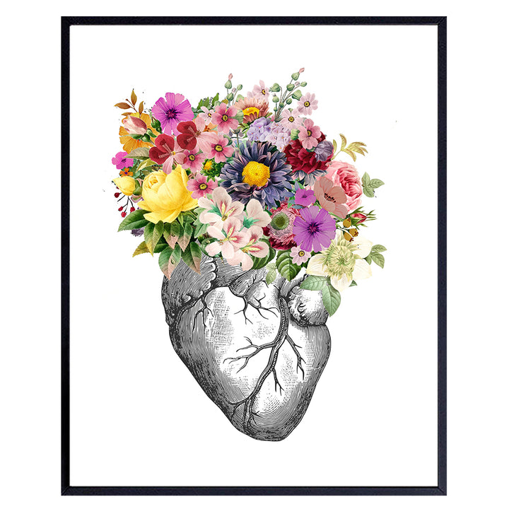 Modern Vintage Heart Wall Art Decor Picture Poster - Contemporary Home, Apartment or Room Decoration for Bedroom, Bathroom, Medical Office, Clinic - Gift for Doctor, Nurse, PA, Dr, Cardiologist - 8x10