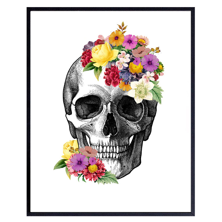 Gothic Floral Skull Decor - Human Anatomy Wall Art Decorations - Vintage Shabby Chic Graduation Gift for Nurse, Doctor, Physicians Assistant, RN, PA, Med Student, Medical Office - 8x10 UNFRAMED Poster