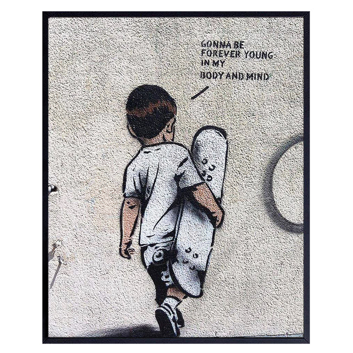 Banksy Forever Young Street Art Graffiti Poster Print - 8x10 Home Decor Photo Picture for Bedroom, Living Room - Cool Unique Wall Art Gift for Urban Mural Fans - Unframed