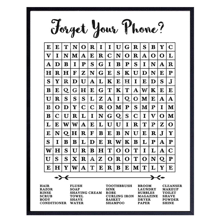 Forgot Your Phone Bathroom Sign - Funny Restroom Sign - Powder Room, Guest Bath Wall Decor - Forget Your Phone Bathroom Sign Word Search - Bathroom Wall Art Decorations - 8x10