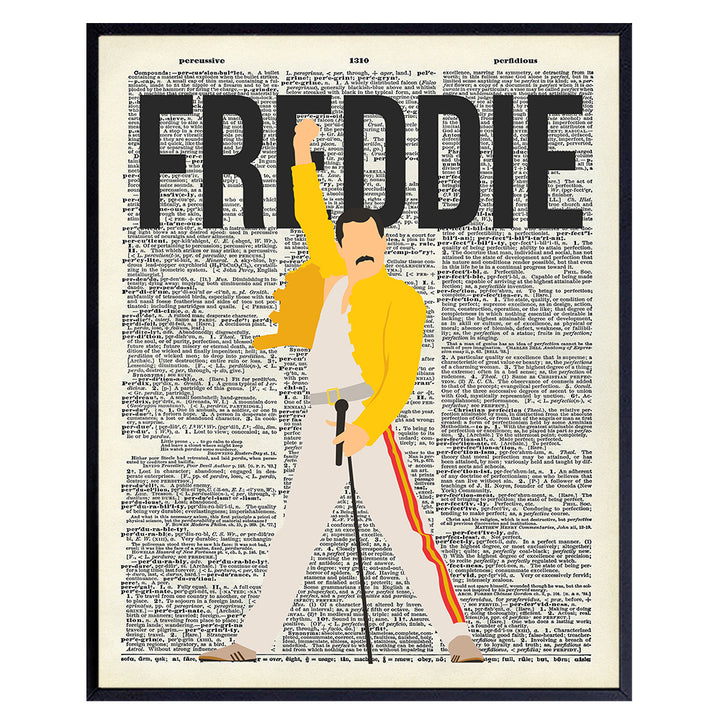 Freddie Mercury Dictionary Art Print - 8x10 Upcycled Page Photo Poster - Home Decor, Room or Dorm Decoration - Cool Unique Gift for Punk Rock, 80s Music, Queen Fan - Unframed Picture