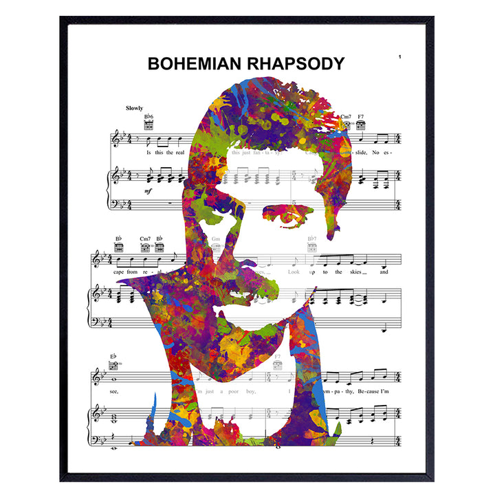 Freddie Mercury Poster - 8x10 Bohemian Rhapsody Poster - Freddie Mercury Merchandise - Queen Sheet Music - 80s Pop Music Gifts - Wall Art Decor