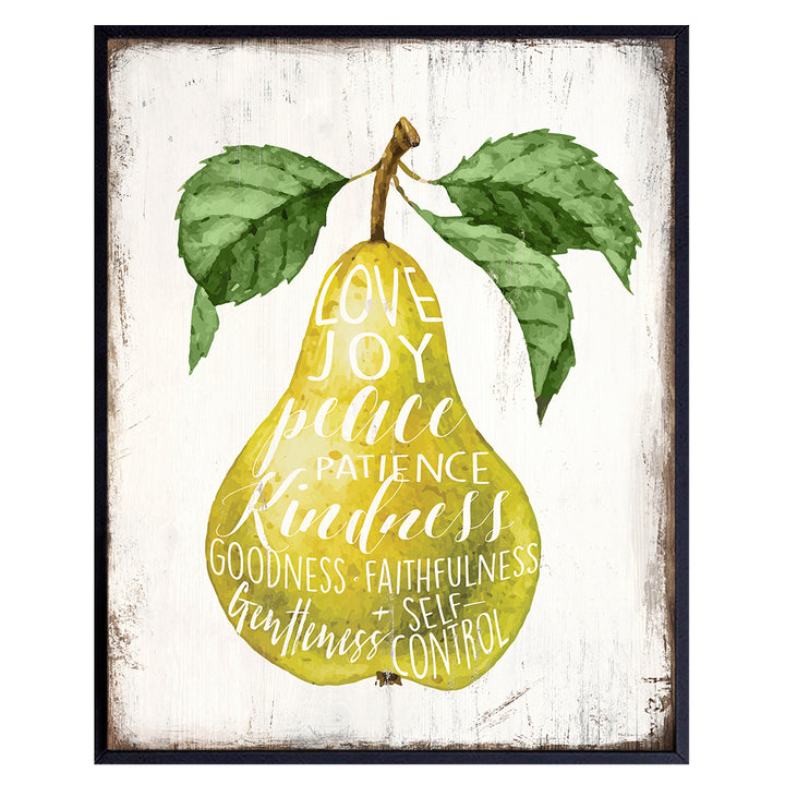 Pear Kitchen Decor - Kitchen Wall Decor - Cafe Wall Decor - Bible Verse Wall Decor - Dining Room Wall Art - Positive Quotes Wall Decor - Religious Scripture Christian Wall Art -The Fruit of the Spirit