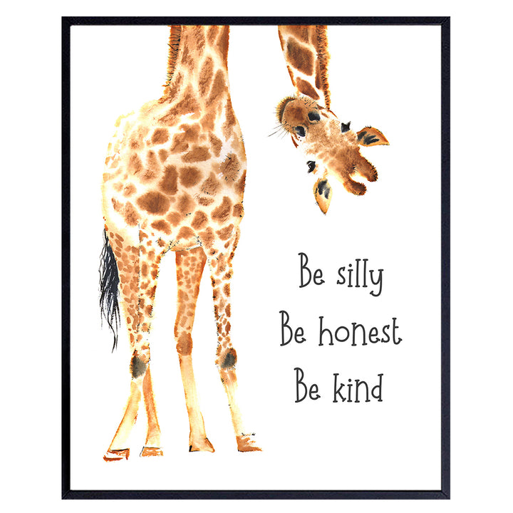 Be Silly Be Honest Be Kind Wall Art - Giraffe Wall Decor - Little Girls Room Decor - Boys Bedroom Decor - Baby Nursery Decor - Toddler Room Decor - Childs Room Decor- Baby Shower Gifts - Kids Wall Art