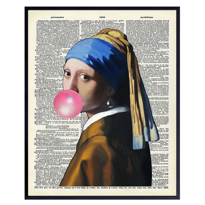 Vermeer Girl With Pearl Earring Dictionary Art, Home Decor - Upcycled Vintage Modern Wall Art Print, Poster - Contemporary Decorations for Bedroom, Living Room - Great Gift - 8x10 Photo Unframed