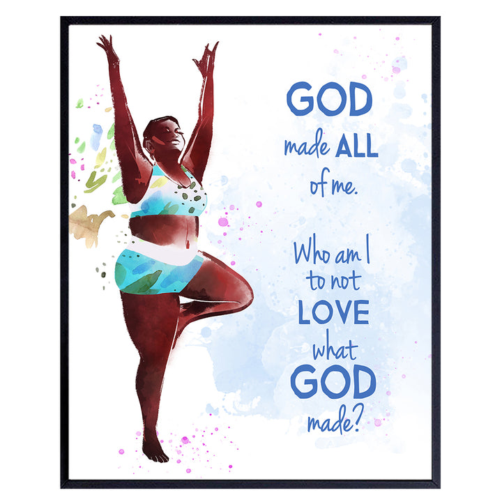 God Made All of Me Religious Christian Bible Verse Wall Art - Inspirational Room Decor for Black African American Woman, Teens, Girls - Motivational Encouragement Gift for Plus Size Curvy Women