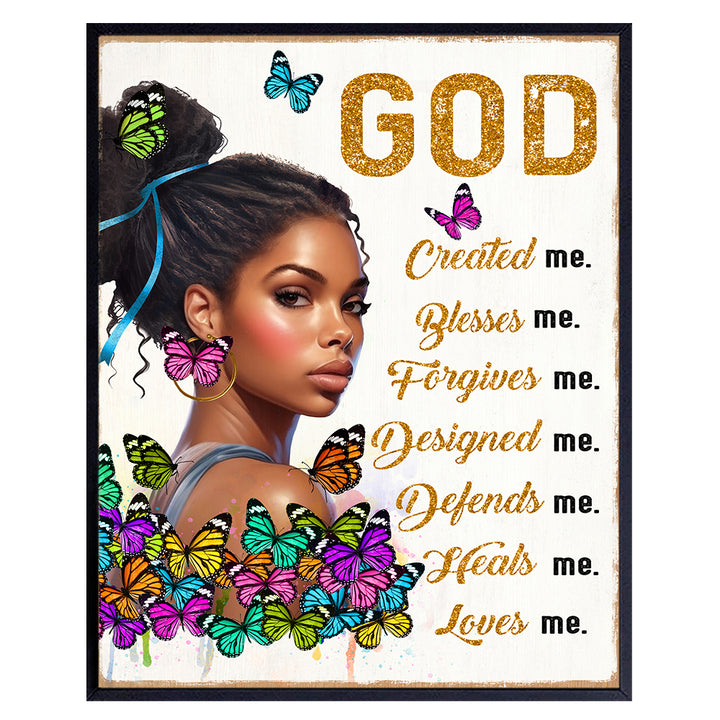 God Wall Decor for Black women - Women's empowerment Motivational poster, spiritual Inspirational Quote - positive Quotes Wall Decor for African Americans - Black Girl religious Christian Wall Art