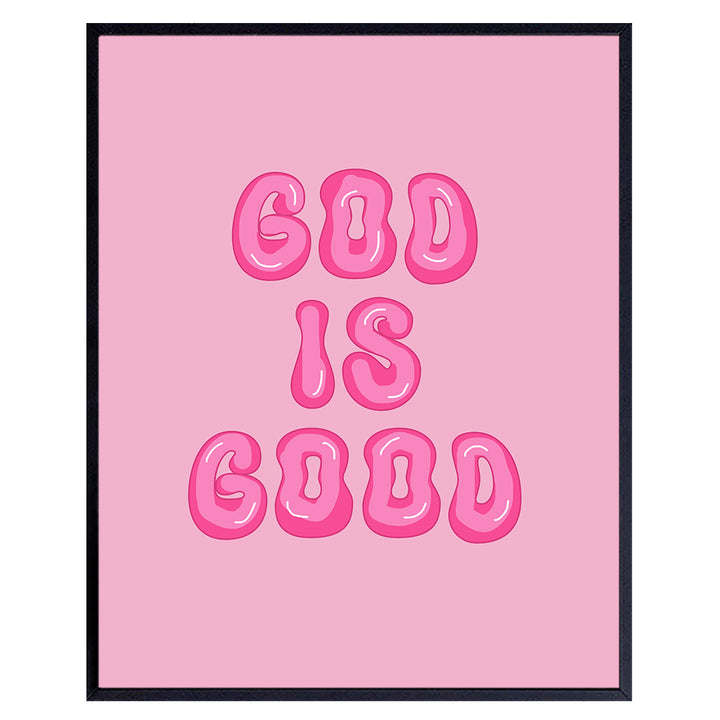 Pink Preppy Christian Wall Decor - God is Good Aesthetic Wall Decor for Women, Woman, Teen Girls - Vintage Retro Religious Gifts - Funky Chic Home Decor Trendy Stuff - 70s Cute Bedroom God Wall Decor