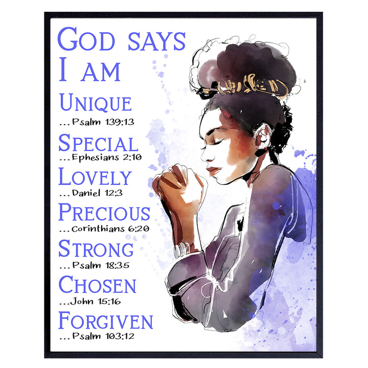 African American Women Inspirational Bible Verse Wall Art - Religious Decor for Black Girls, Teens Bedroom, Living Room, Dorm Apartment - Christian Scripture Poster - Motivational Encouragement Gifts