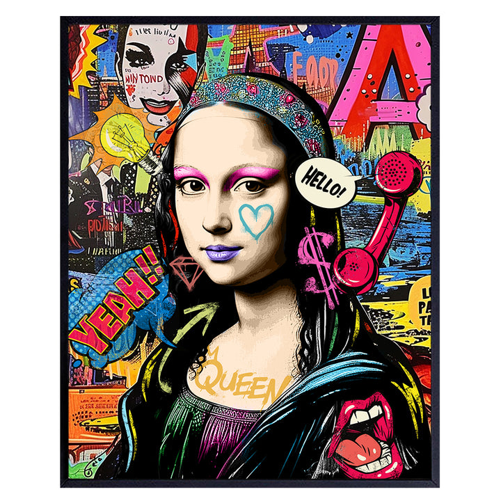 Mona Lisa Graffiti Wall Art - Pop art Wall Decor Poster - Colorful Trendy Wall Decor - Modern Wall Decor - Andy Warhol Style Funky Wall Art - Chic Living room Decor - Cool Wall Art, Retro Wall Art