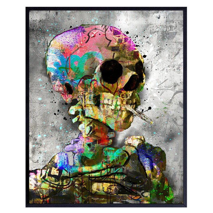 Graffiti Van Gogh Wall Art - Banksy Wall Art - Dorm Room Poster - Graffiti Wall Art - Cool Wall Decor - Trendy Room Decor Aesthetic - Funky Wall Art & Decor - Modern art - Skeleton Stoner Room Decor