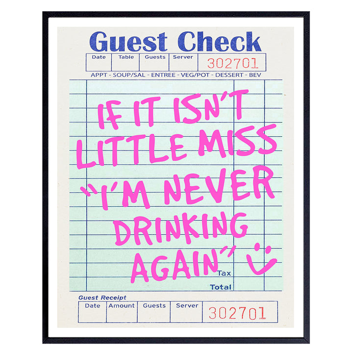 funny Sayings Wall Decor for Women - Pink Preppy Chic Home Decor Aesthetic - Trendy Happy Hour Bar Decor - Cute Maximalist Wine Wall Art - Cocktail Party Decorations - Dorm Decor Guest Check Wall Art