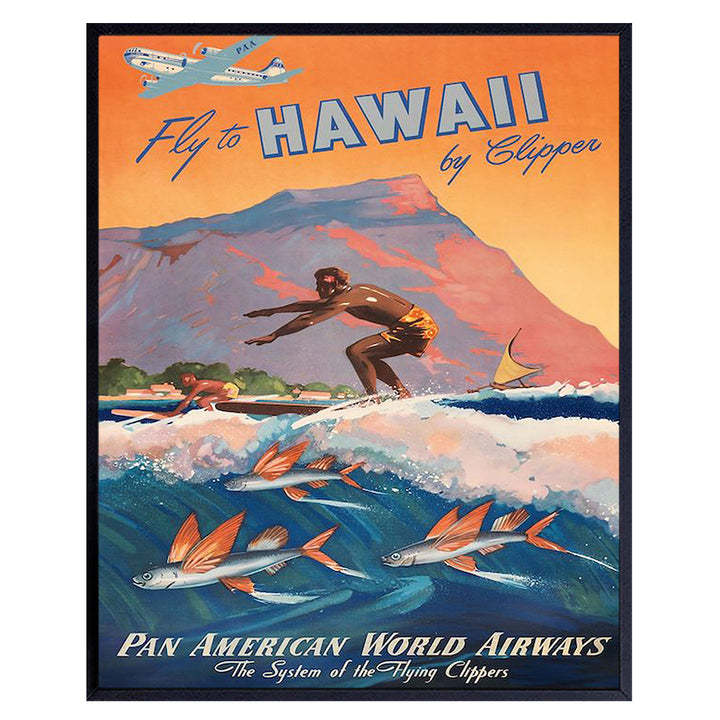 Hawaii Travel Poster - 8x10 Tropical Decor - Hawaiian Gifts - Hawaii Wall Decor - Tropical Wall Art - Vintage Surfing Wall Art - Coastal Wall Decor - Beach Wall Decor