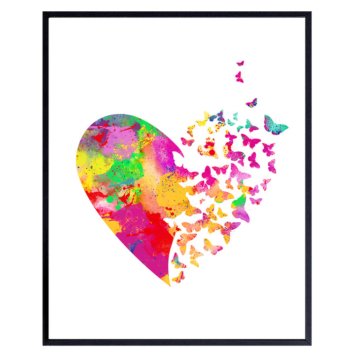 Romantic Sentimental Heart Butterflies Wall Art Decor for Home, Apartment, Baby or Girls Bedroom - Gift for Wife, Women, Her, Anniversary - Watercolor Style Picture Print - 8x10 Contemporary Poster