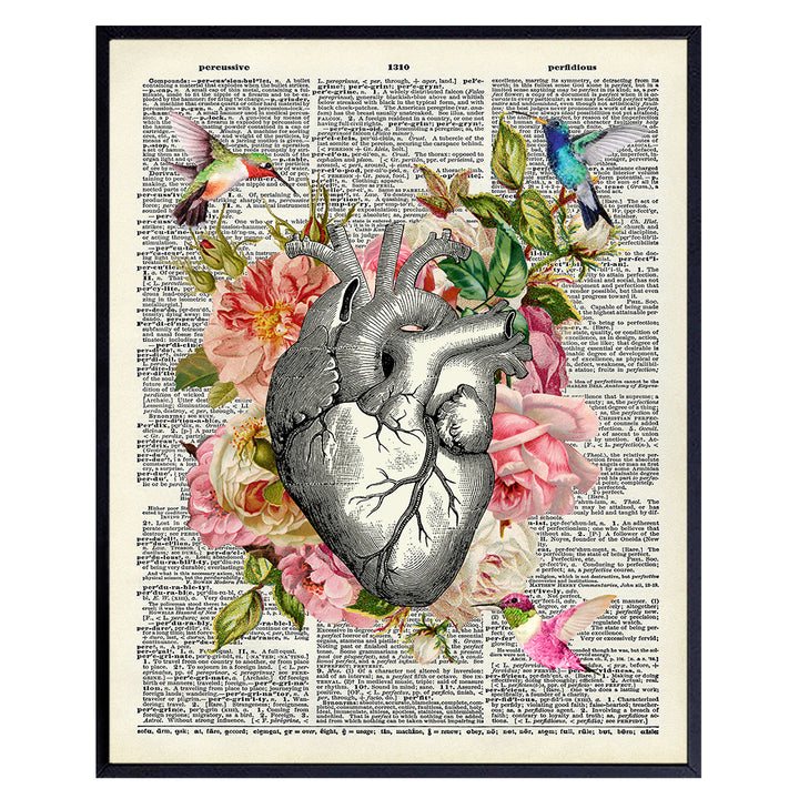 Vintage Heart Wall Art Decor - Shabby Chic, Goth, Gothic, Anatomical Wall Art Decor for Bedroom, Bathroom, Living Room, Medical Office - Gift for Nurse, Doctor, Med Student, Physician Assistant - 8x10