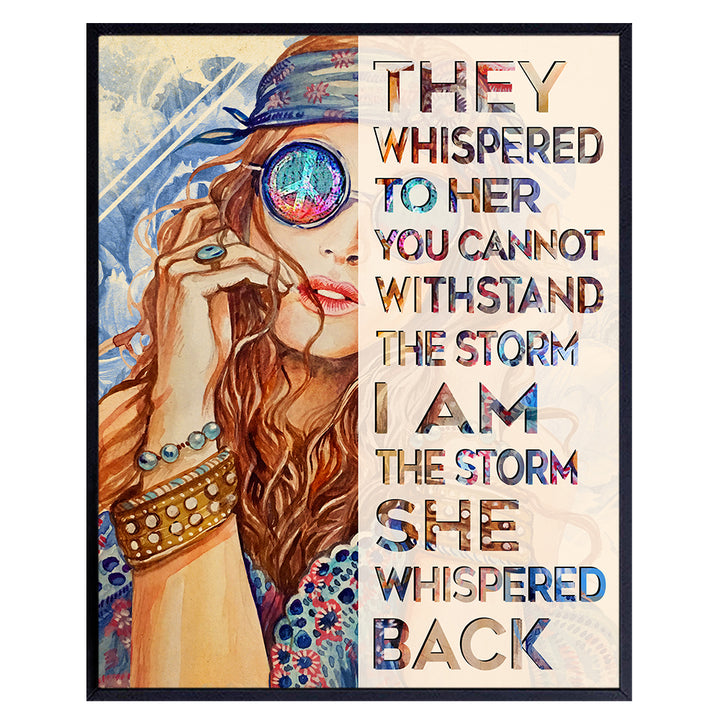 Inspiration Hippie Boho Wall Decor - She Whispered Back I Am The Storm - Positive Quotes Wall Decor - Motivational poster - Boho-chic Living room Bedroom Wall Art for Women - Inspirational Gifts