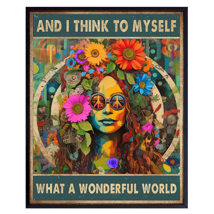 Boho Living room Decor - Positive Quotes Wall Art & Decor - Hippie Room Decor - Psychedelic Wall Art - Wonderful World - Bohemian Wall Art - Boho-chic Poster - Bedroom Decor for Women, Teens Room