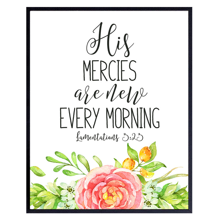 His Mercies Are New Every Morning Christian Bible Verse Wall Art Print - Religious Scripture Home or Church Decor - Inspirational Gift for Pastor, Minister, Men, Women - 8x10 Poster Picture