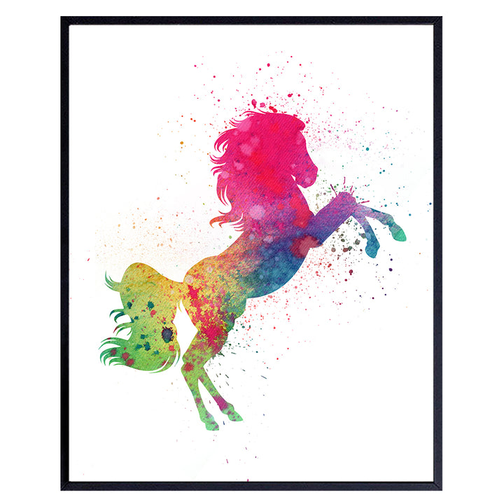 Horse Wall Art Print - Colorful Watercolor Home Decor Perfect for Bedroom, Bathroom, Living Room, Childrens, Childs or Kids Room - Makes a Great Gift for Women and Girls - 8x10 Photo - Unframed