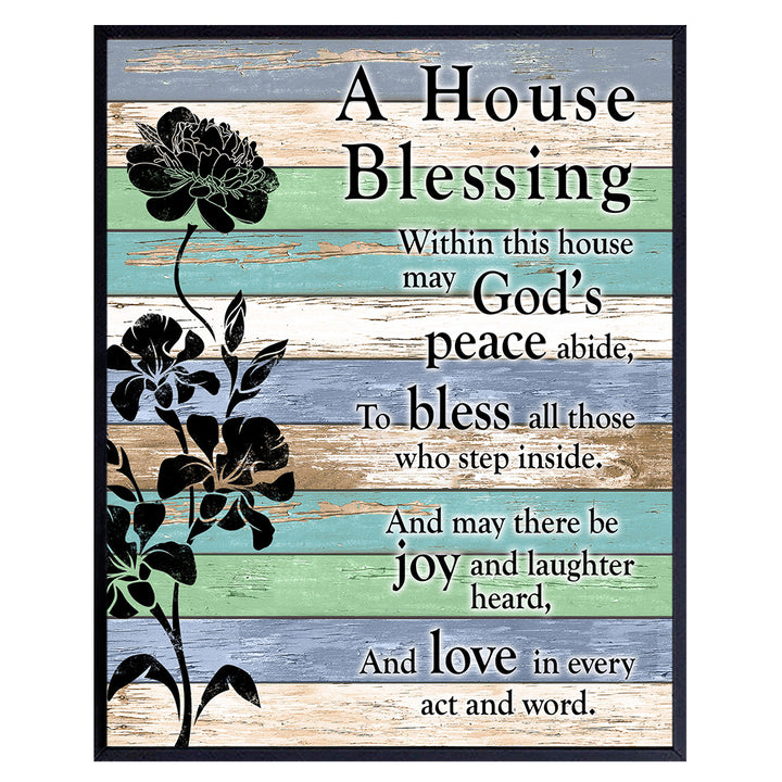 House Blessing - Religious Home Decor - Christian Family Saying Poem Quote - Blessed Wall Art - Inspirational Bible Verse Sign Wall Hanging Picture Print - Gift for Pastor, Minister - Unframed