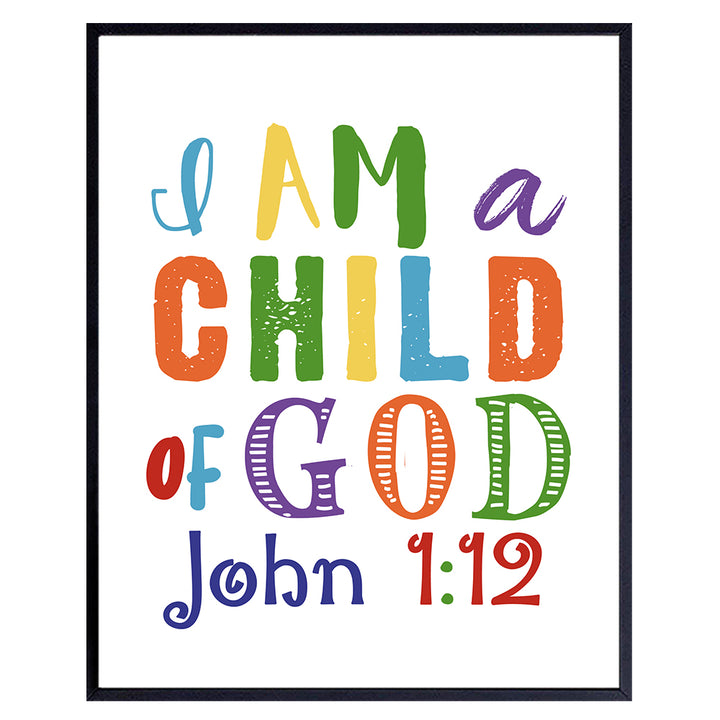 Childrens Bible Verse Wall Art, Religious Wall Decor - Child of God, John 1:12 - Scripture Wall Decor for Kids Bedroom, Girls, Boys Room - Christian Gifts - Unframed 8x10 Inspirational Poster Print