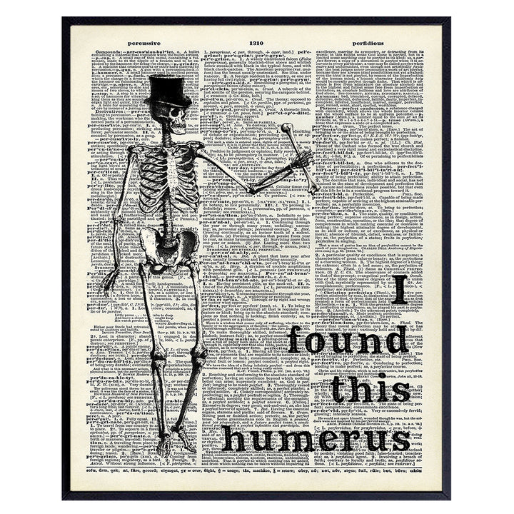 Funny Skeleton Dictionary Art Poster - 8x10 Upcycled Steampunk Home, Apartment or Wall Decoration, Room Decor for Home or Doctors Medical Office - Cool Unique Gift for Goth Fans - Picture, Print Photo