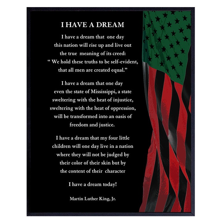 Martin Luther King, MLK Poster - 8x10 Black Wall Art - African American Art - Afro American Flag Decor - Gift for Men, Women, Teachers, Teens Bedroom, Kids Room, Office, Classroom - I Have a Dream