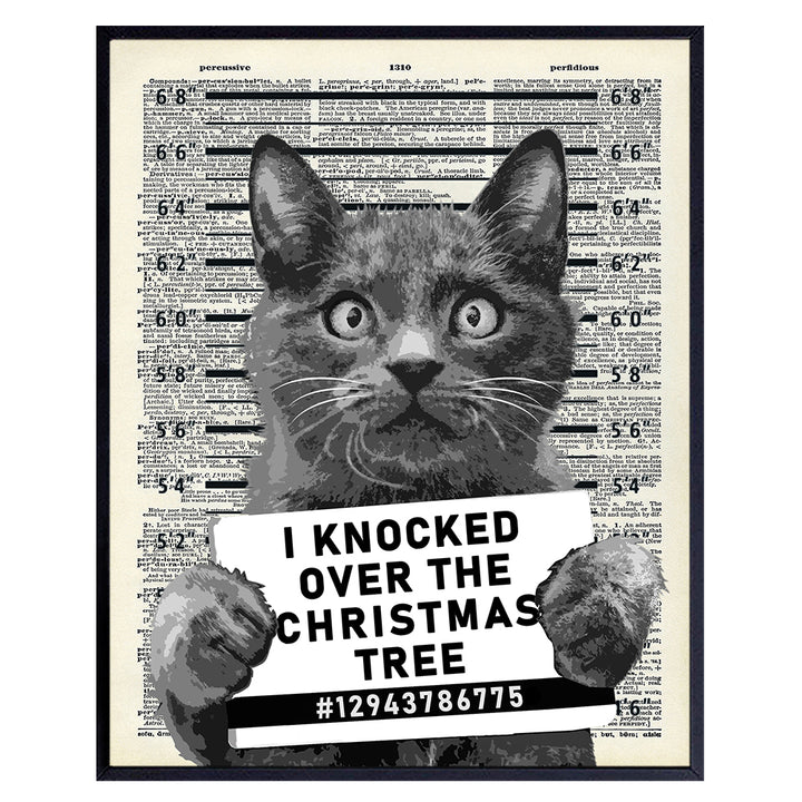 Xmas Christmas Home Decor - Cute Funny Cat Wall Art, Holiday Decoration - Gag Gift for Cat Lovers - Upcycled Picture Photo Print - 8x10 UNFRAMED Poster