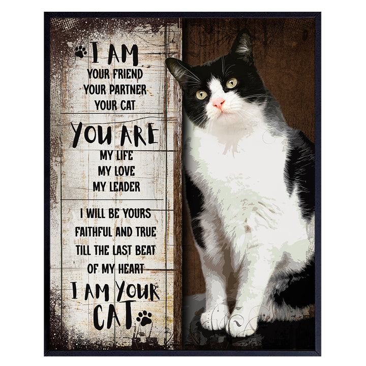 I Am Cat Wall Art - Cute Cat Rustic Farmhouse Decor - Cat Gifts for Women, Cat Mom, Cat Dad, Cat Lover - Shabby chic Animal Theme positive Quotes Wall Decor - Cute Cat Themed Boho Aesthetic Room Decor