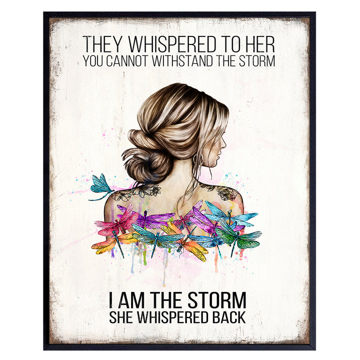 Boho-chic Positive Wall Art - Encouraging Wall Decor - They Whispered to Her You Cannot Withstand The Storm - Daughter Gift - Motivation Inspiration Saying Quotes - Bedroom Wall Art for Women UNFRAMED