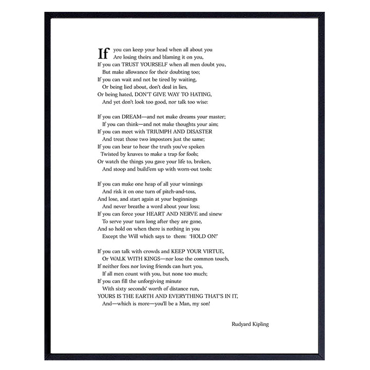 "If" by Rudyard Kipling - Unframed Wall Art Print - Perfect for Office and Home Decor - Makes a Great Affordable Gift - Inspirational and Motivational - Ready to Frame Photo (8X10)