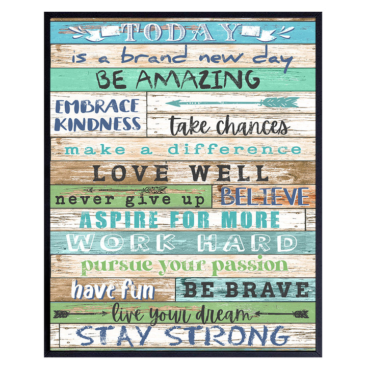 LARGE 11X14 Positive Quotes Wall Decor - Inspirational Quotes - Uplifting Encouragement Gifts for Women - Boho Motivational Sayings Wall Art Poster - Home, Office, Bathroom - Rustic Country Farmhouse