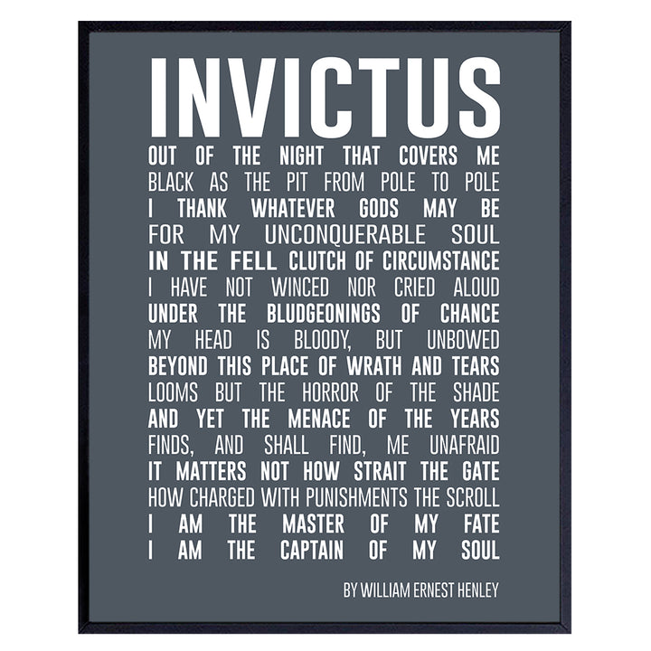 Invictus Poem Quote Wall Art Print - Motivational Inspirational Home Decor for Bedroom, Den, Office, Classroom or Dorm Room - Makes a Great Gift for Teachers, Graduation, Kids - 8x10 Photo - Unframed