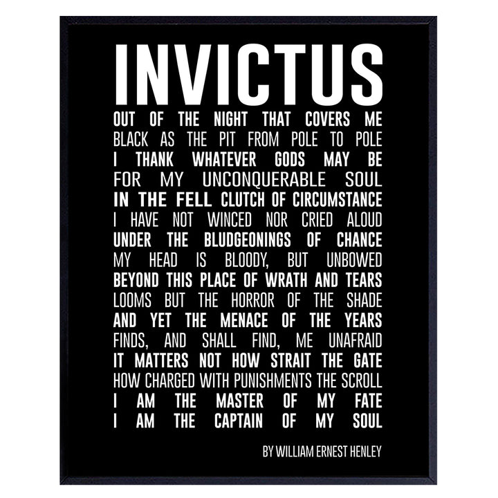 Motivational Invictus Poem Quote Wall Art Print - Inspirational Home Decor for Bedroom, Den, Office, Classroom or Dorm Room - Gift for Entrepreneurs, Teachers, Men, Teens, Kids - 8x10 Photo - Unframed