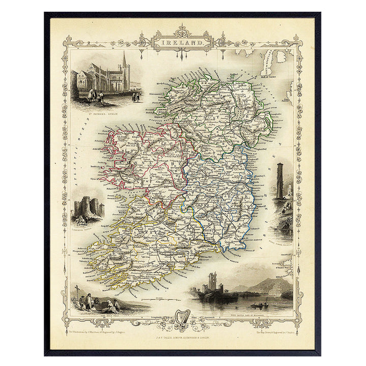 Irish Wall Art - Map of Ireland - Irish Home Decor - Irish Gifts - Vintage Retro Antique Style Irish Wall Decor - Celtic Wall Decor Poster Print