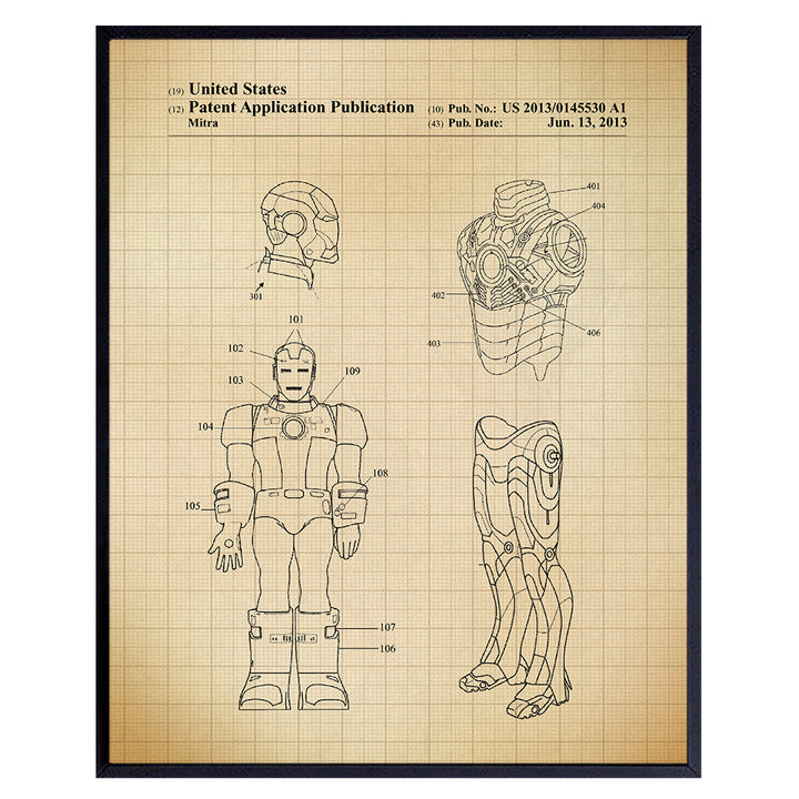 Original Superheroes Patent Wall Art Print, Home Decor - Room Decorations and Gift for Men, Stan Lee, Superhero, Comic Book Fans - Kids, Boys, 8x10 Unframed