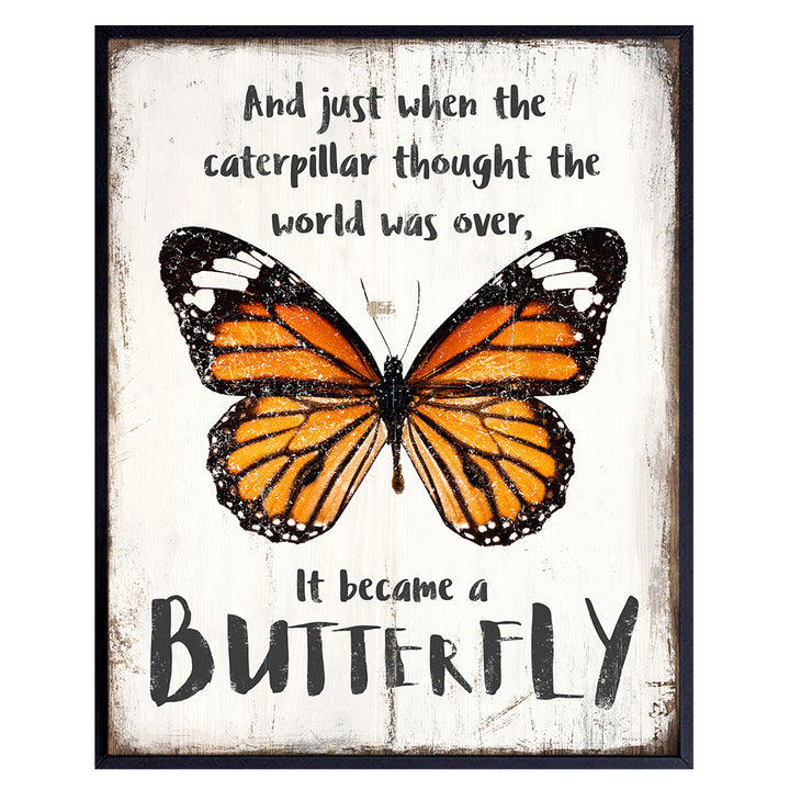 Inspirational Decor - Motivational Wall Art -Rustic Home Decor, Decoration for Bedroom, Bathroom, Office, Living Room - Cute Gift for Women, Woman, Teen Girls -8x10 UNFRAMED Butterfly Picture Print