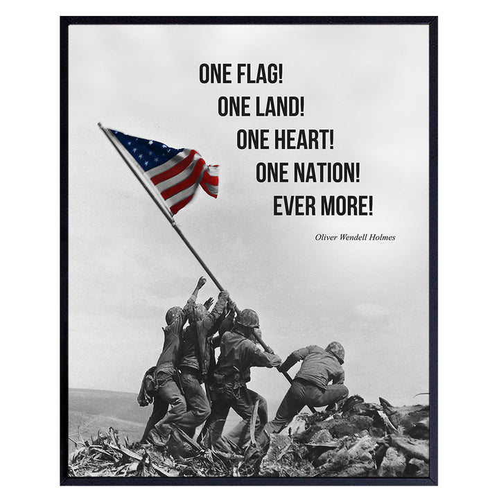 American Flag Wall Art - Marine Flag - Iwo Jima Wall Art Decorations - Marine Corps Photo - Patriotic Gifts for Men, Military Veterans - Office, Living Room, Den, Man Cave Home Decor - 8x10 Unframed