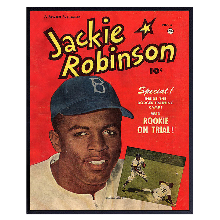 Baseball Wall Decor - Baseball Wall Art Posters, 8x10 - Sports Decor - Bar Wall Decor, Man Cave, Game Room - African American Wall Art - Boys Room Decor - Teen Bedroom Decor - Vintage Jackie Robinson