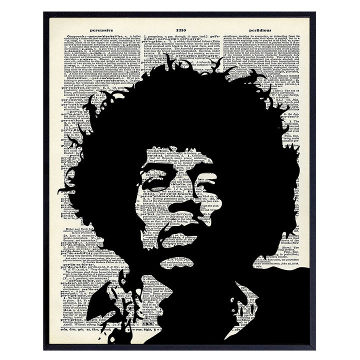 Jimi Hendrix Upcycled Dictionary Wall Art Print - Vintage 8x10 Unframed Photo- Perfect Gift for Rock n Roll 60s Music, Woodstock Fans and Guitar Players, Cool Home Decor