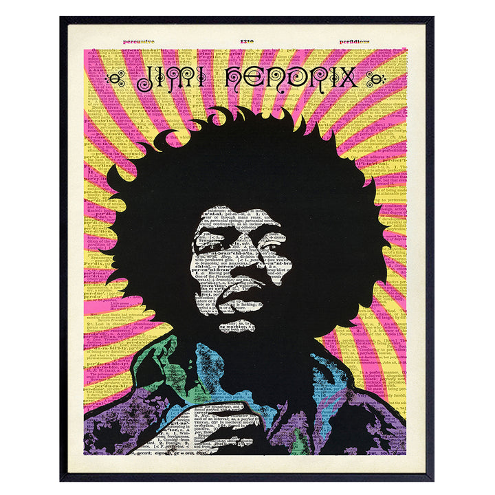 Jimi Hendrix Psychedelic Dictionary Wall Art Print - Original 8x10 Picture Photo Home Decor - Cool Gift for 60s Music, Woodstock Fans - Unframed Poster