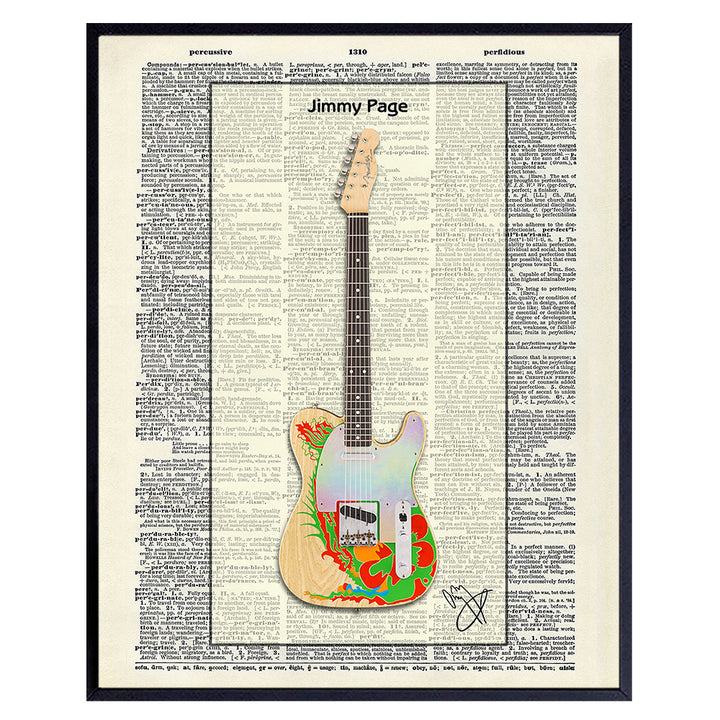 Jimmy Page Dragon Guitar Dictionary Wall Art Print - Vintage Upcycled Musician Poster - Unique Home Decor - Gift for Led Zeppelin Music Fans, 8x10 Photo Unframed