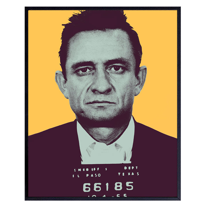 Johnny Cash Folsom Prison Mugshot Poster - 8x10 Andy Warhol Pop Art Wall Art Sign - Cool Unique Modern Home Decor for Living Room, Bedroom, Office - Gift for Country Music, Nashville Fans, Men, Women